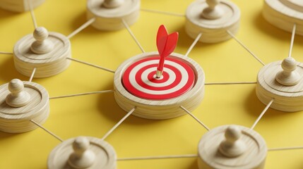 Target Achieved in Business Network with Dart Hitting Center of a Red and White Bullseye