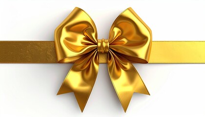 Elegant close-up of a golden ribbon and bow against a clean white backdrop