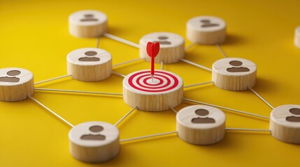 Targeted Strategy for Social Connections with Dart on Bullseye Concept in Bright Background