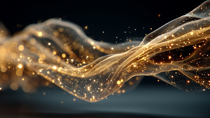 Abstract 3D rendering of dynamic light trails on a dark background. Symbolizing high-speed optical fiber, fast data transfer, and futuristic digital communication technology.