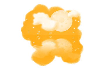 Abstract organic amorphous blob shape with dark and light yellow gradients isolated on transparent background