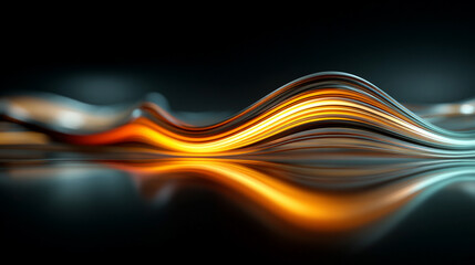 Abstract 3D rendering of dynamic light trails on a dark background. Symbolizing high-speed optical fiber, fast data transfer, and futuristic digital communication technology.