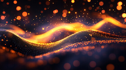 Abstract 3D rendering of dynamic light trails on a dark background. Symbolizing high-speed optical fiber, fast data transfer, and futuristic digital communication technology.