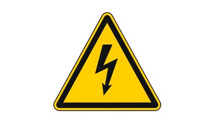 A yellow equilateral triangle with a black border and a lightning bolt inside warns of high voltage