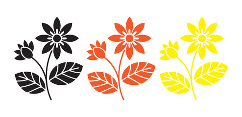 Minimal flower icons with stem and leaves