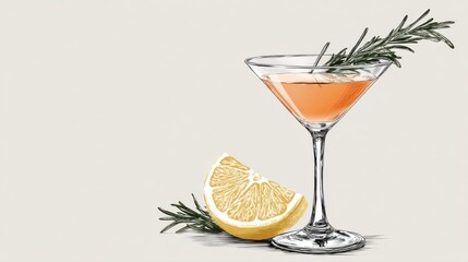 Fototapeta premium Elegant cocktail with lemon slice and fresh rosemary garnish
