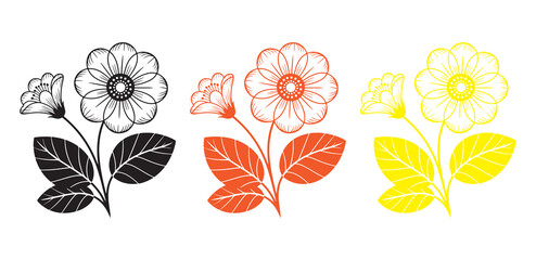 Minimal flower icons with stem and leaves
