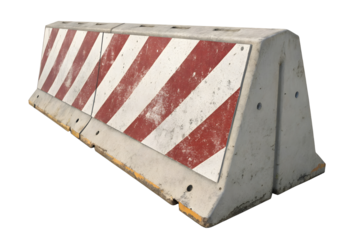 Set of red and white concrete road barriers isolated on white or transparent backgroun