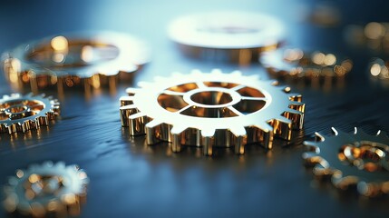 Abstract Metallic Gears on Dark Blue Gradient Background