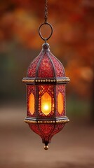 Exploring Cultural Heritage Through the Radiance of a Traditional Red Lantern Hanging From a Chain
