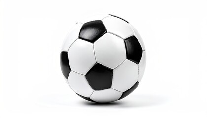 Obraz premium A standard soccer ball, black and white, sitting on a white background, well-lit