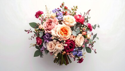 A vibrant bouquet of mixed flowers in pastel and deep colors