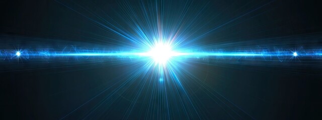 Bright blue light bursts from center, radiating outward on dark background