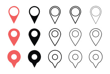 Modern Map Pin and Location Marker Icon Set with Navigation Symbols and Destination Elements for Wayfinding and Travel Design 