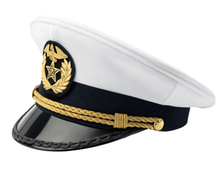Captain's hat with nautical badge isolated on white or transparent background