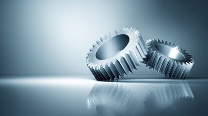 Metallic Gears on Abstract Blue Gradient Background