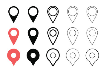 Modern Map Pin and Location Marker Icon Set with Navigation Symbols and Destination Elements for Wayfinding and Travel Design 