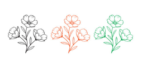 Floral vector silhouettes with stem and leaves