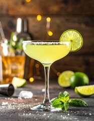 Refreshing cocktail, lime, and mint