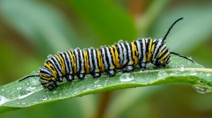 Monarch caterpillar on leaf