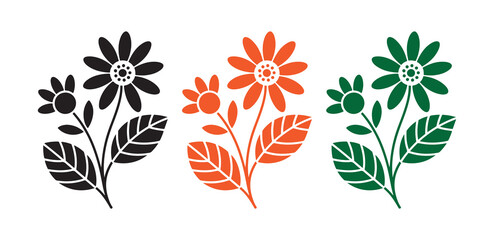 Floral vector silhouettes with stem and leaves