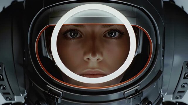 Camera zooms out to reveal repeating spacewoman inside spacewoman effect like nested dolls