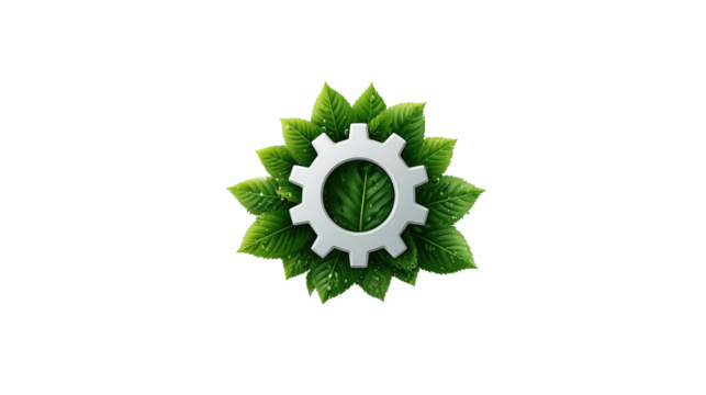 Eco gear on green leaves with leaf