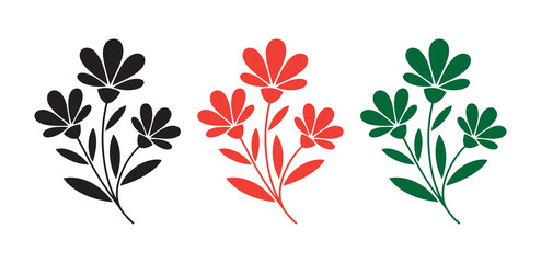 Bold floral illustrations isolated on white background