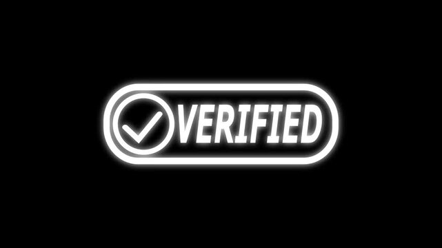 Glowing neon verified sign with checkmark on a black background