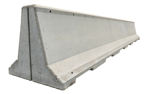 Set of white concrete road barriers isolated on white or transparent backgroun