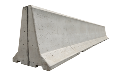 Set of white concrete road barriers isolated on white or transparent backgroun