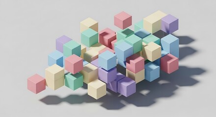 Obraz premium Pastel Cubes Arrangement with Soft Shadows Creating a Calm Vibe