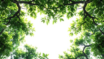 Lush green foliage frames the sky in a bright, upward-angled nature shot