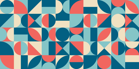 丸や三角に分割した正方形の幾何学模様レトロポップカラー