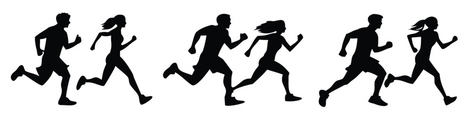 Obraz premium Silhouette of running person PNG in side view athletic motion 