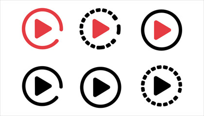 Play Button Icon Set Vector for Media and Video Control, Multimedia Play Symbol Vector for Music and Streaming Apps, Video Player Play Button Vector Icons for Interface Design.