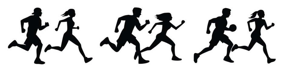 Silhouette of running person PNG in side view athletic motion  