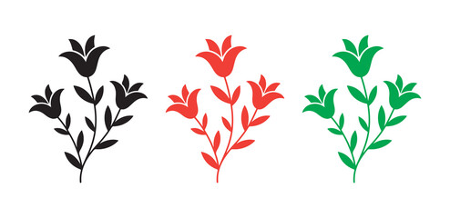 Bright flower symbols with leaves isolated