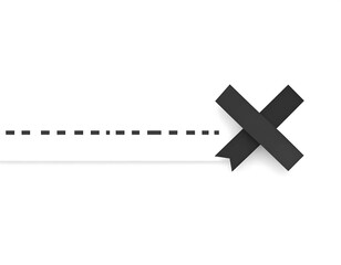 Dashed line cut and sealed with a black cross