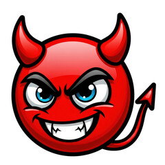 Red devil emoji with sharp teeth and horns isolated on transparent background