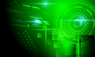 abstract green circle circuit electronic cyberspace connection with neon shine light high technology background