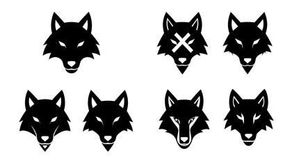 Eight stylized wolf head silhouettes, varying slightly in detail