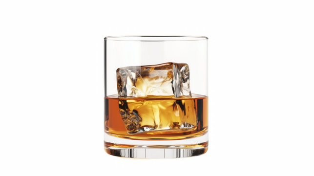 Whiskey on ice glass with left copy space