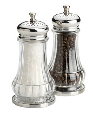 Glass salt and pepper shaker isolated on white or transparent background