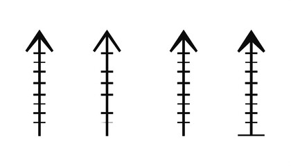 Four identical upward-pointing arrows with segmented shafts