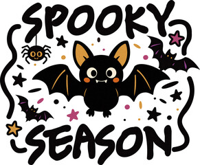 Spooky Season Bat Graphic | Cute Flying Bat with Spider and Halloween Elements