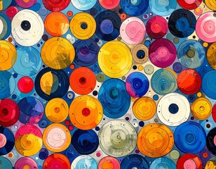 Abstract colorful circles, varied sizes and overlapping, vibrant background