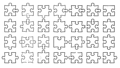 A grid of outlined jigsaw puzzle pieces