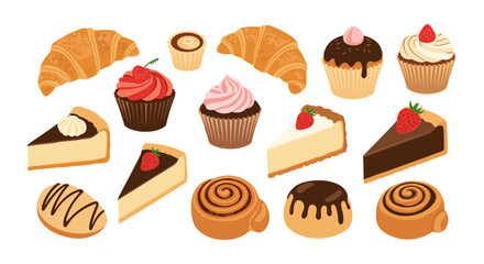 A delightful collection of freshly baked pastries and sweet treats presented on a white background.