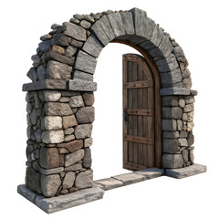 Stone arch gate isolated on white or transparent background